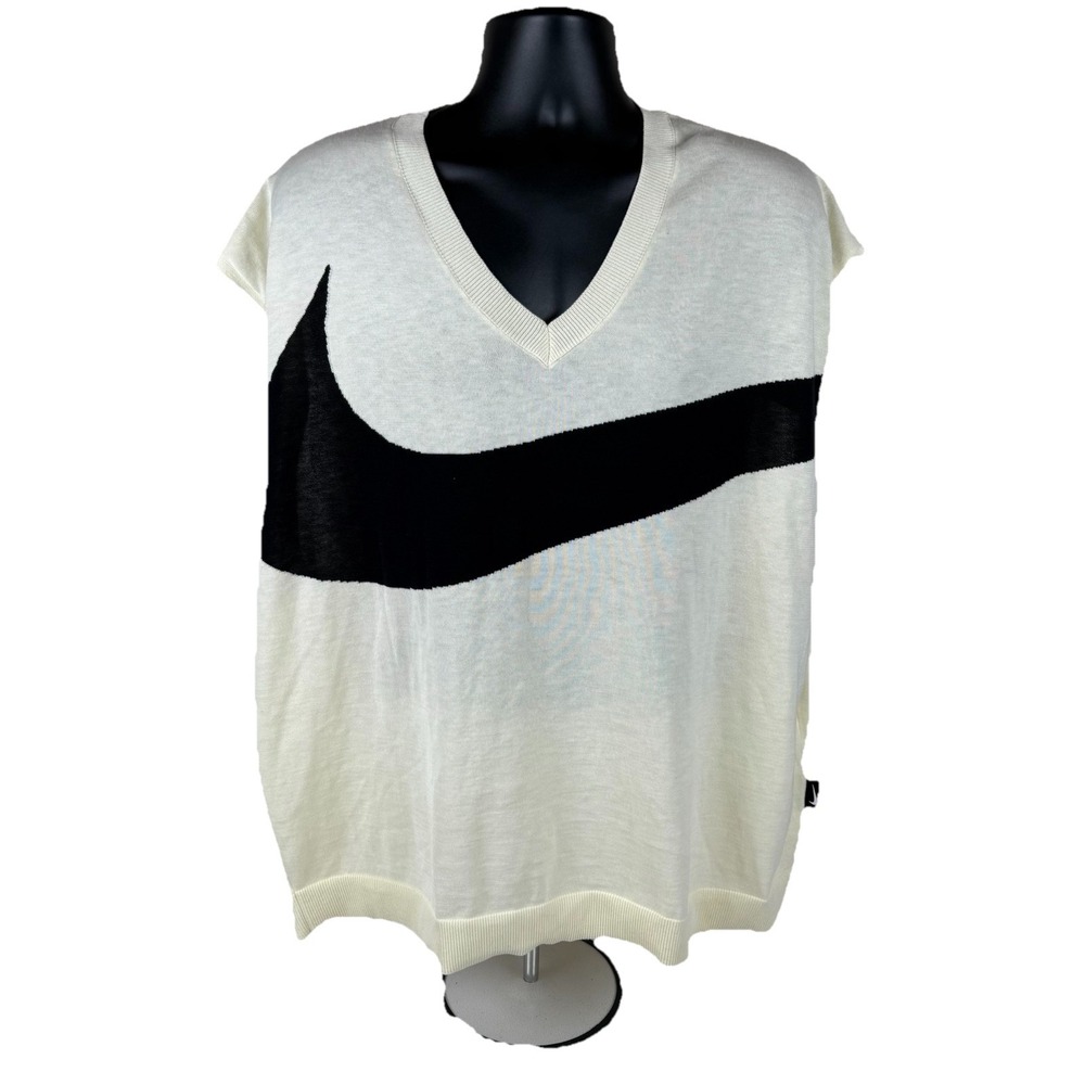 Nike Big Swoosh Jumper Sweater Vest Coconut Milk Black FD2873-113‎ Men's 2XL New